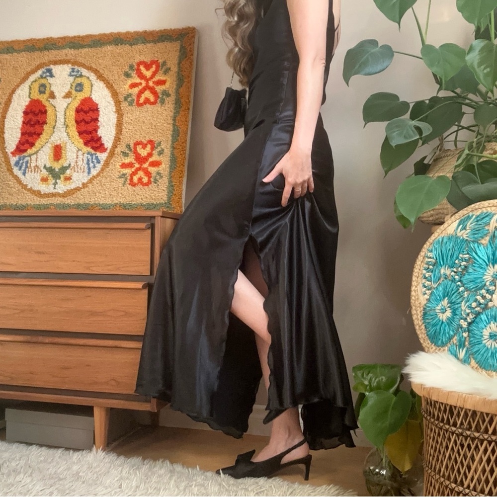 Black Vintage Slinky Slip Dress Size 3/Smalll - Picture 8 of 9